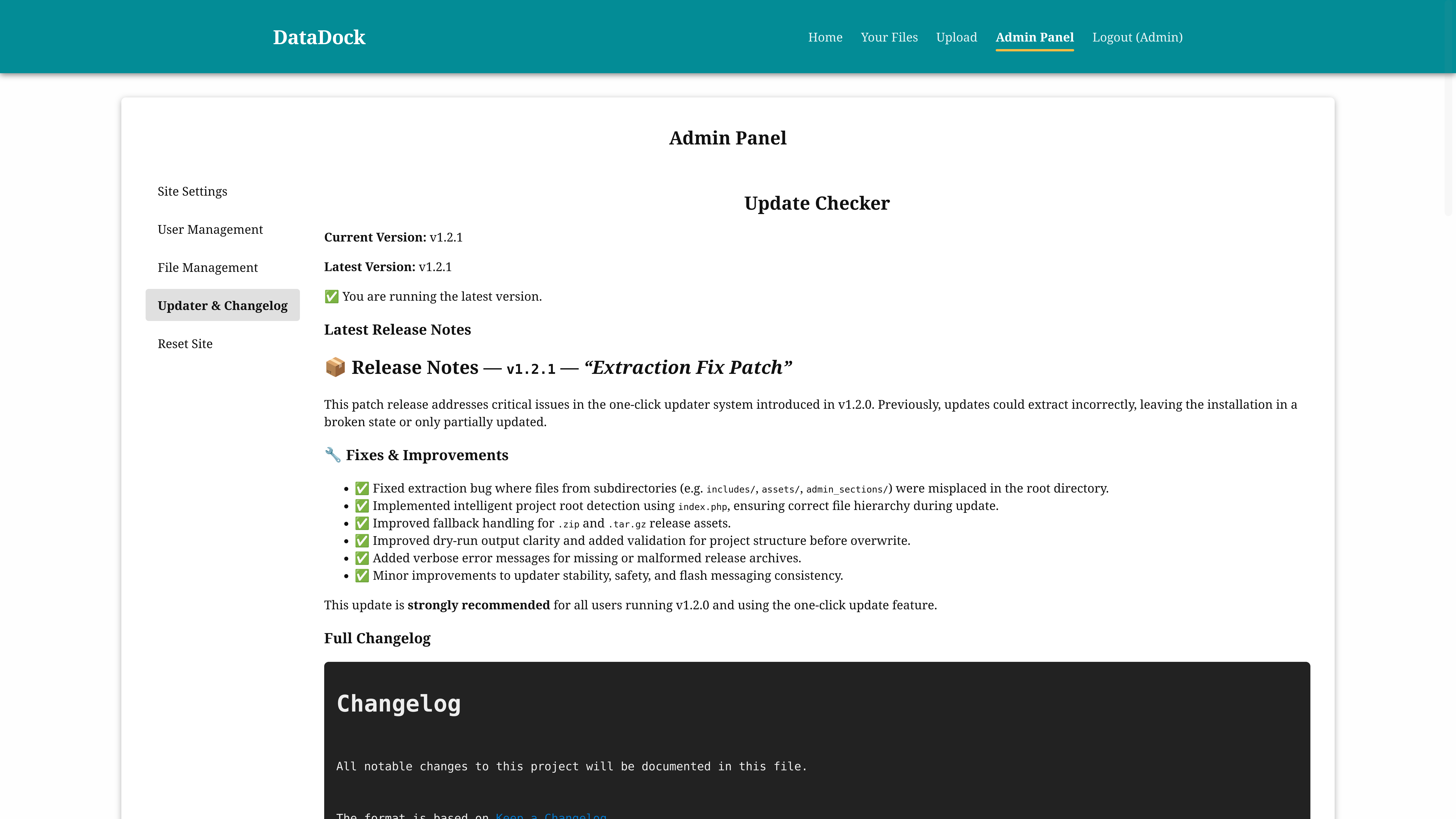 Admin panel (Updater section)