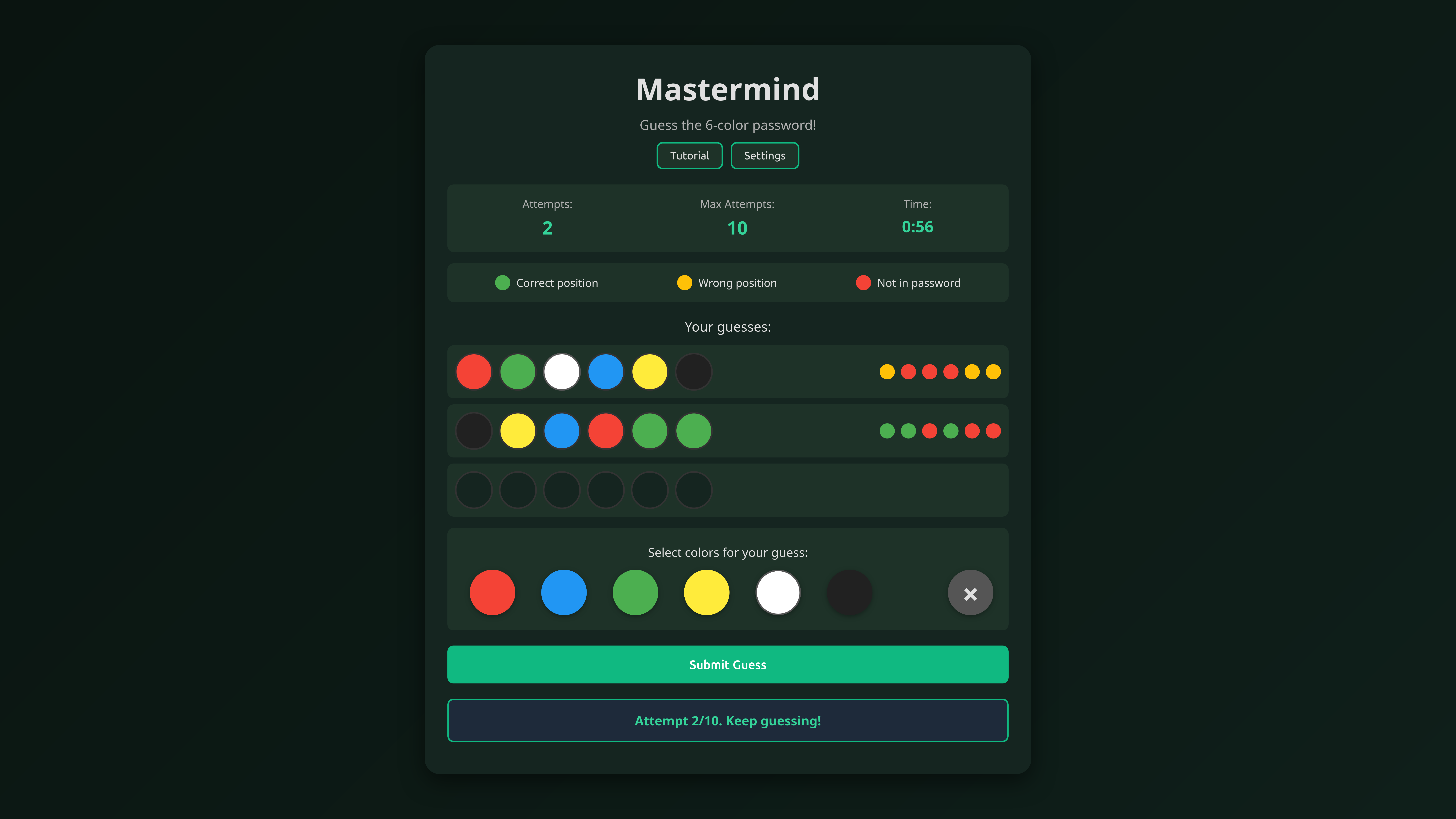 Mastermind project screenshot