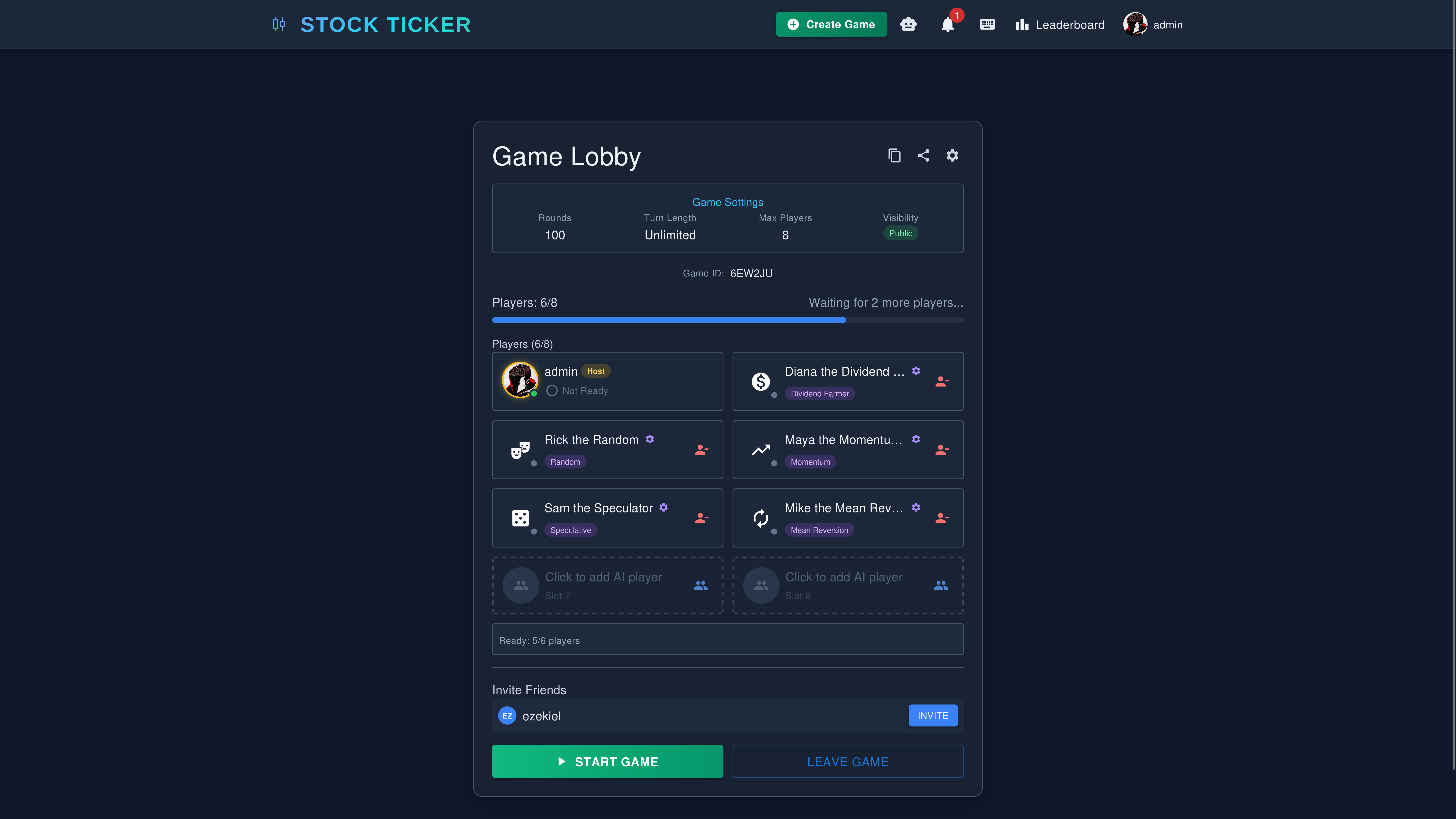 Game lobby