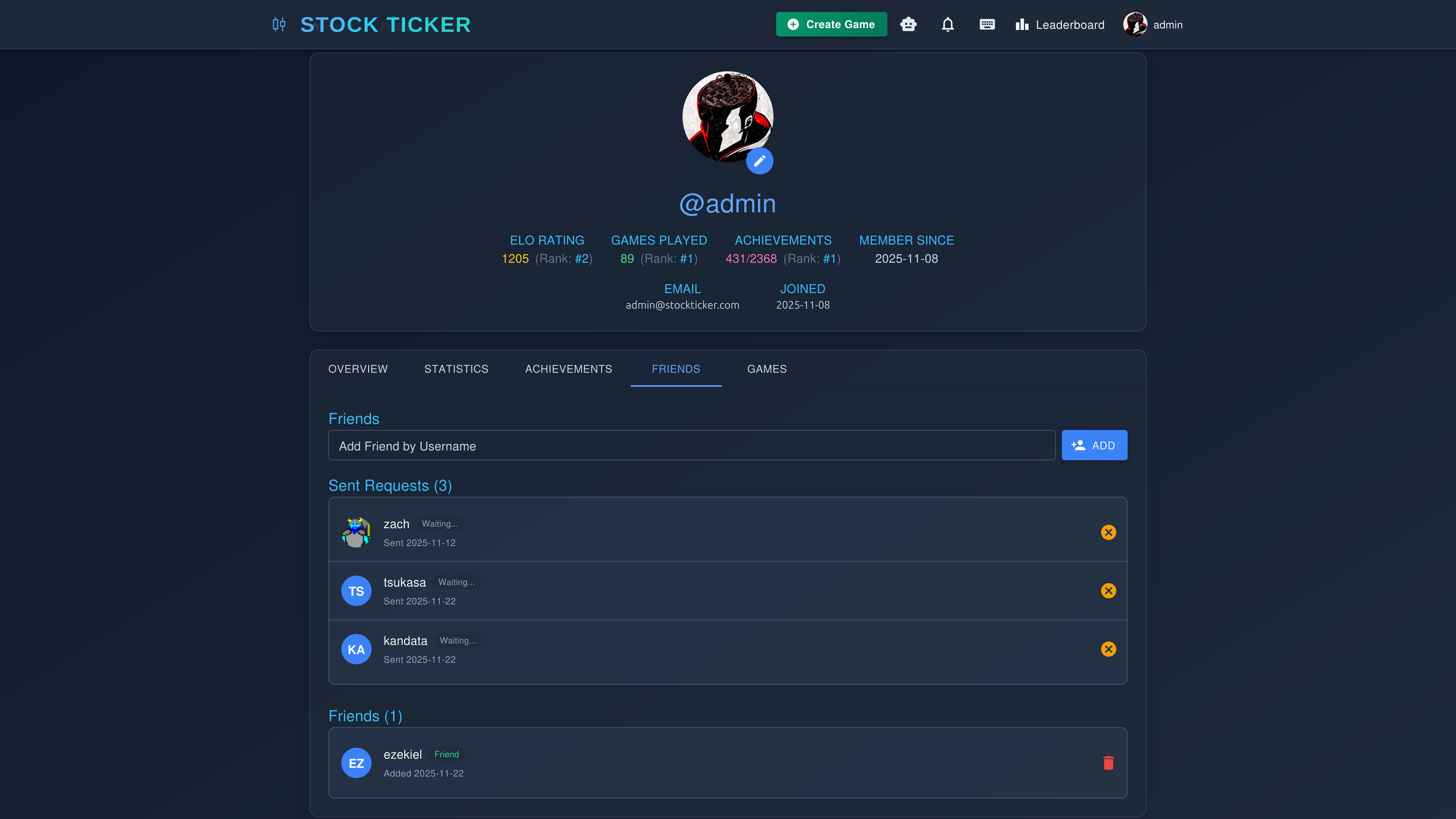 Socials profile page